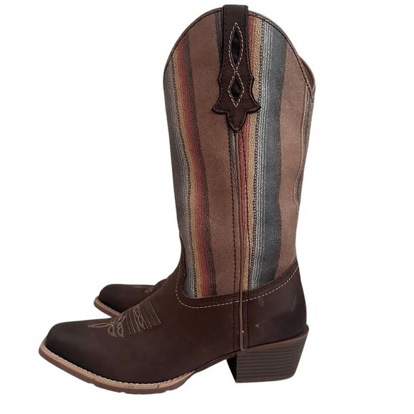 Justin Boots Women 10.5 Brown Siesta Moka Western Cowgirl Square Toe Boho Aztec - Picture 5 of 13